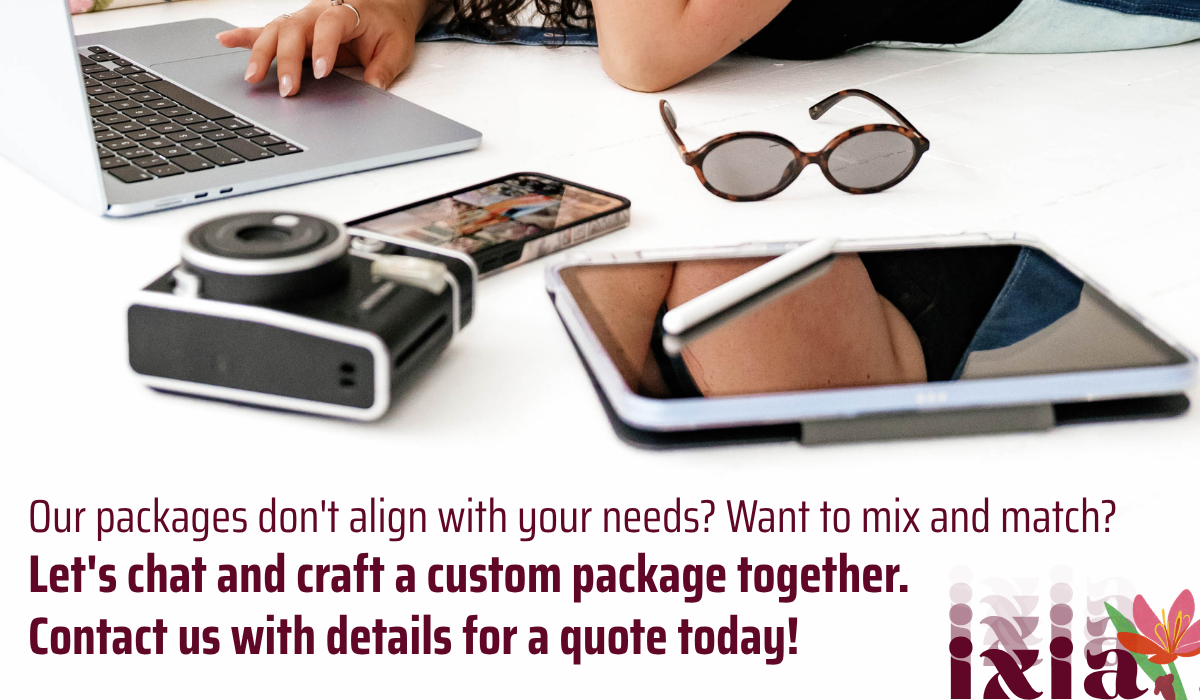 Text: Our packages don't align with your needs? want to mix and match? let's chat and craft a custom package together. contact us for details and a quote today!